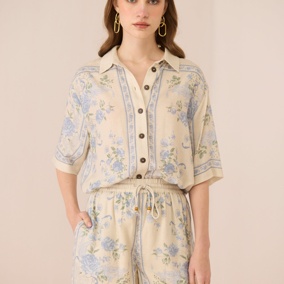 Calling June Malibu Shorts | Botanical Print Viscose Linen Shorts ...