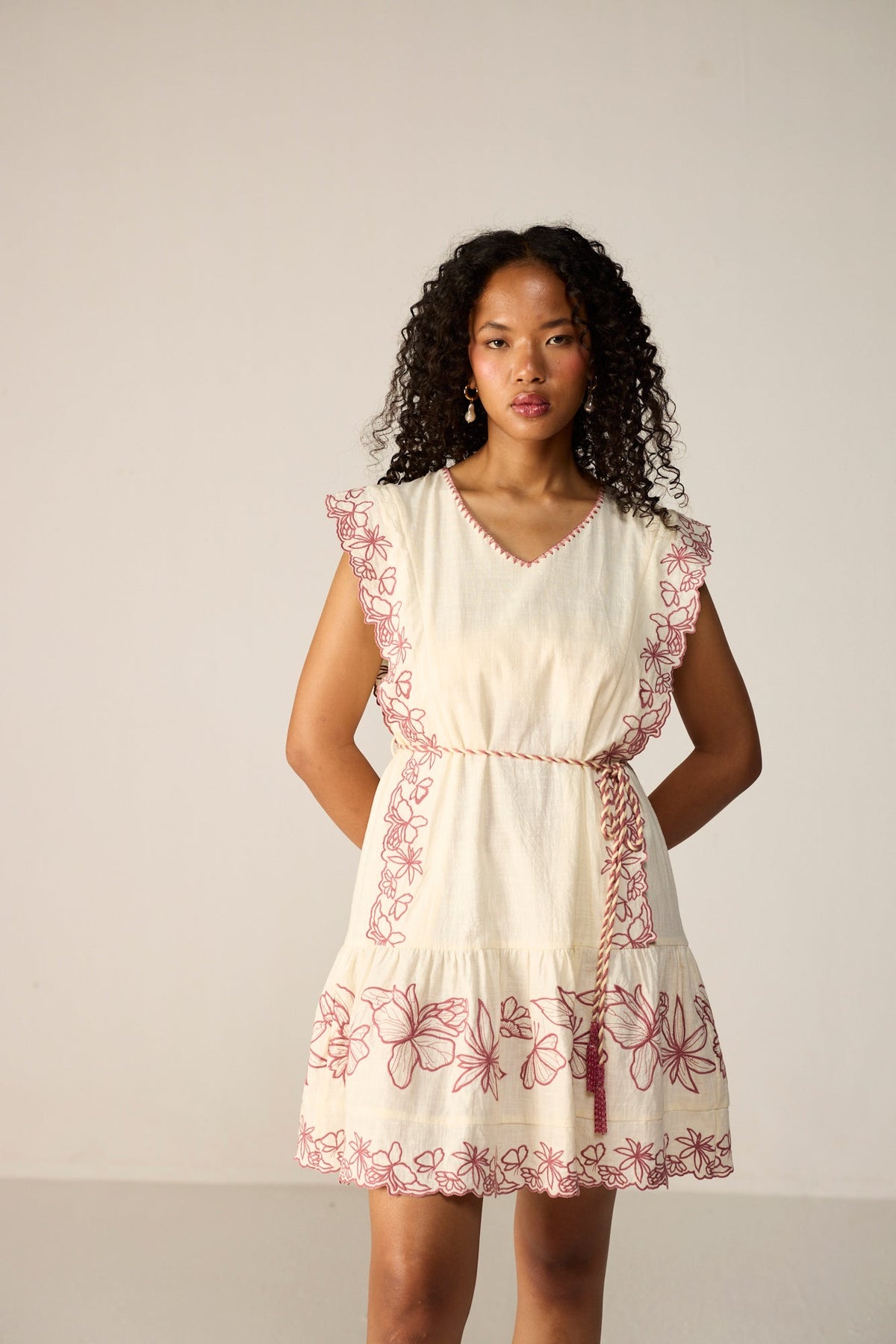 flutter sleeve mini dress Naomi | Ivory Embroidered Mini Dress SHOP ALL  Womens 26024 B5SSD Stunning Emerald go piece that still Size:King