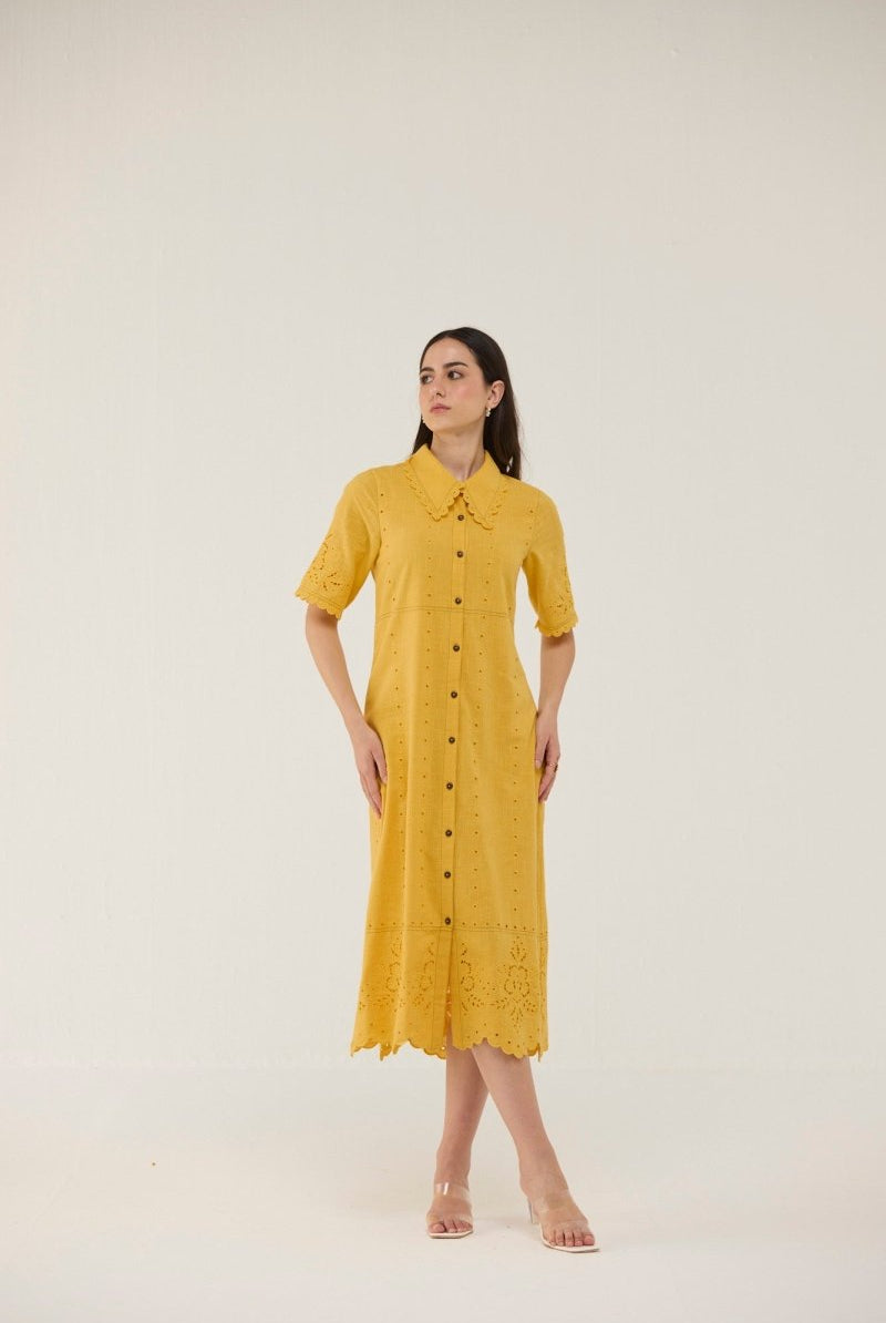 Petal Shirt Dress Yellow - Calling June India