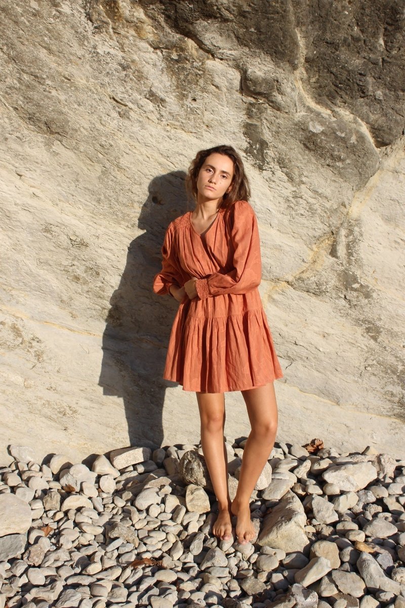 Fountain Silk Dress - Burnt Orange - The Gloria