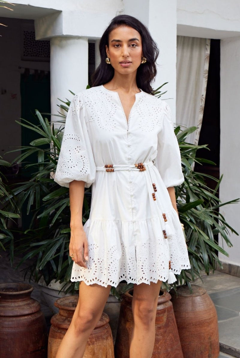 Clarkia White Mini Dress - Calling June India
