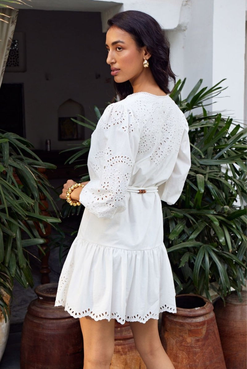 Clarkia White Mini Dress - Calling June India