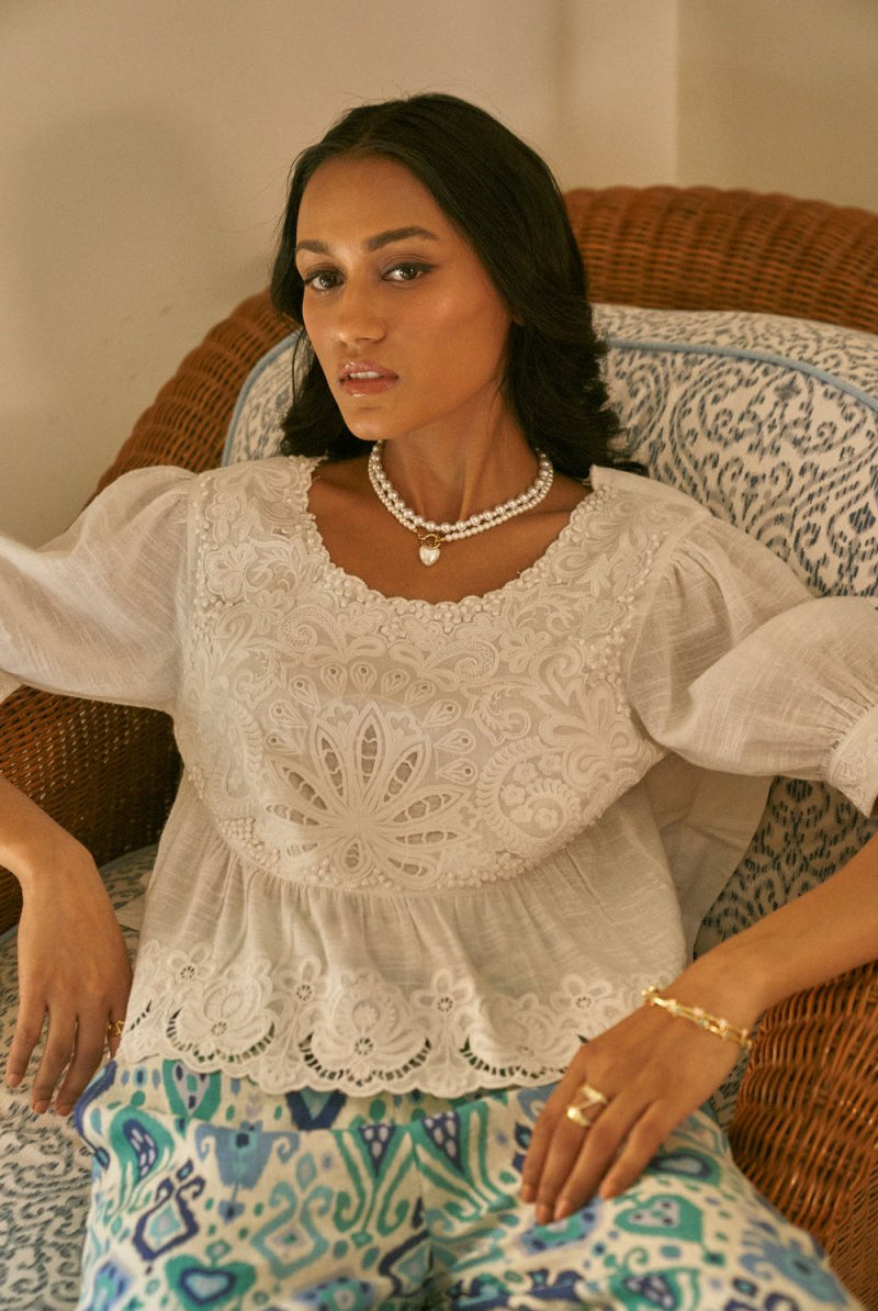 Lotus Embroidered Blouse - Calling June India