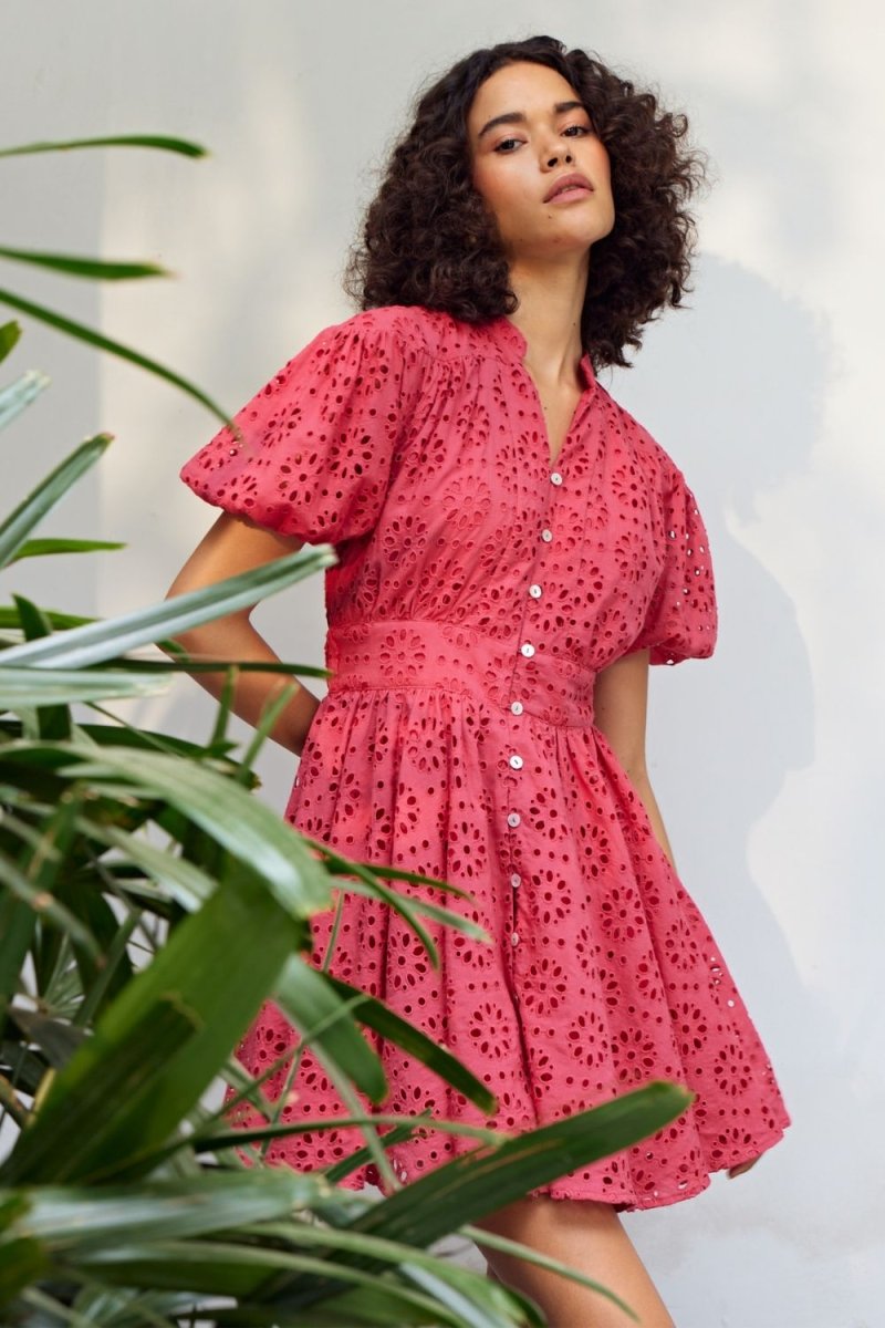 Marah Schiffli Red Mini Dress - Calling June India