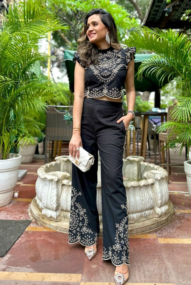 Mitali Wadhwa In Our Romneya Black Embroidered Co-Ord Set - Calling June India