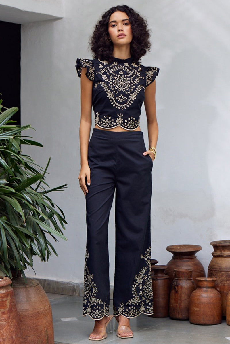 Mitali Wadhwa In Our Romneya Black Embroidered Co-Ord Set - Calling June India