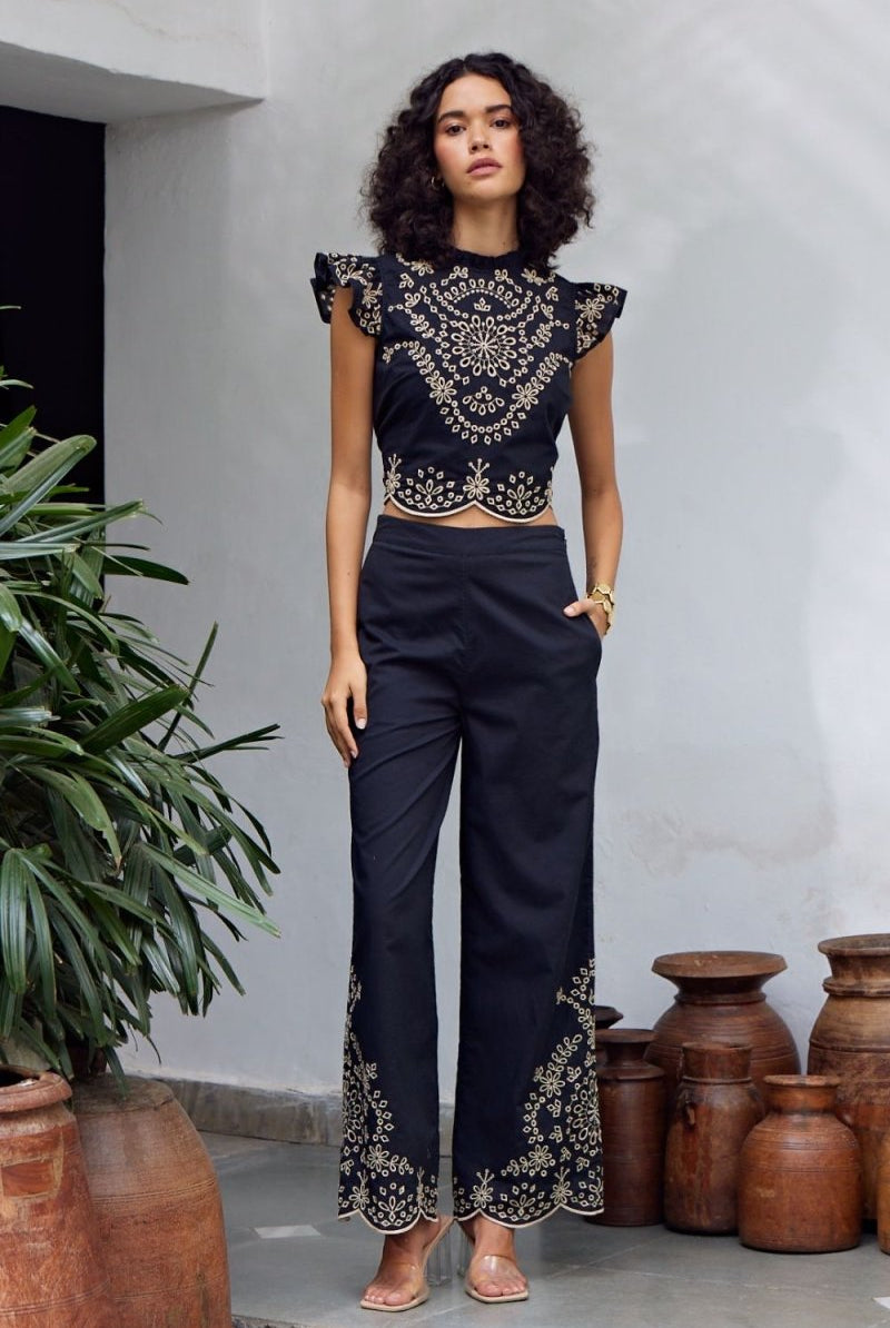 Romneya Black Embroidered Co-Ord Set - Calling June India