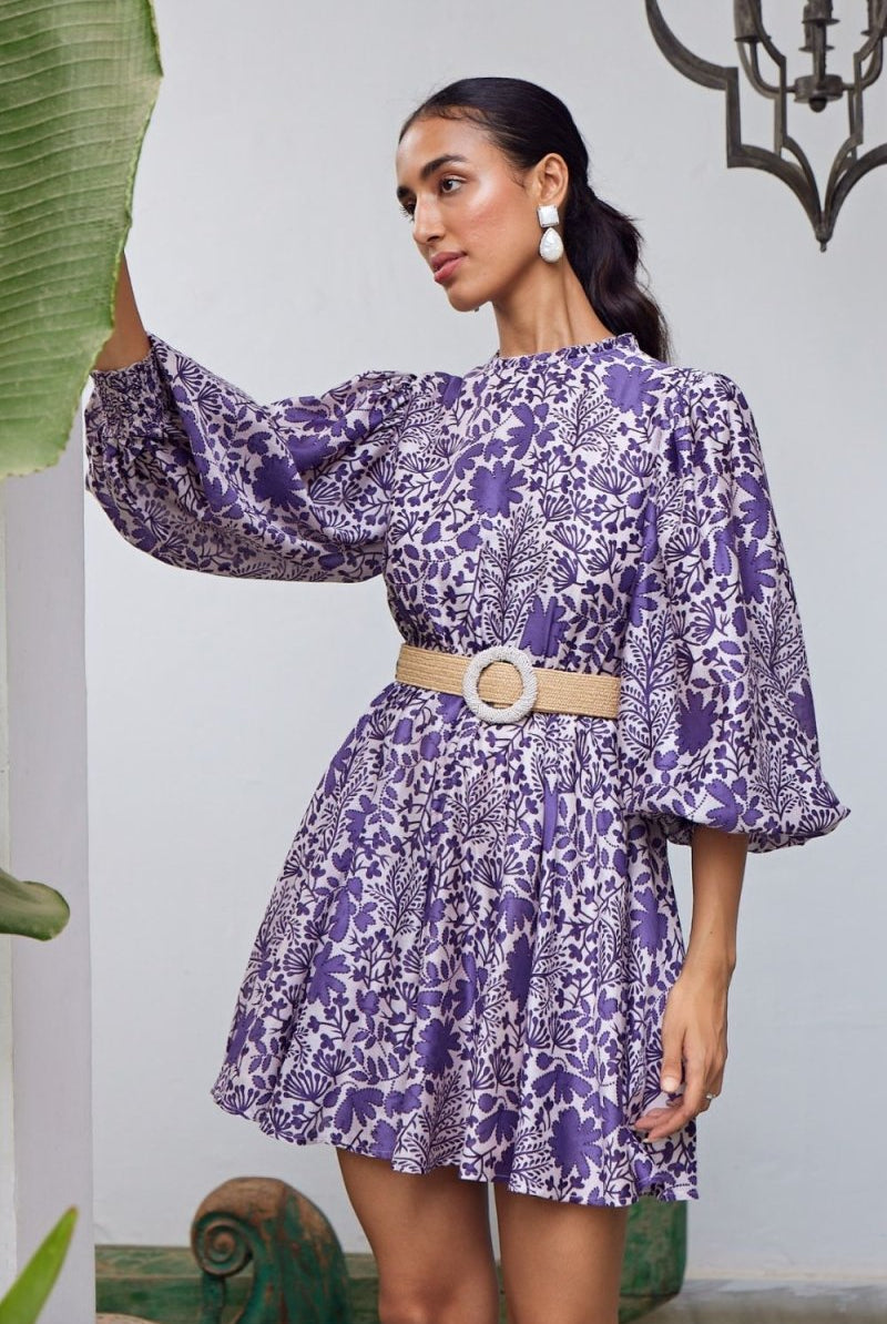 Salvia Silk Mini Dress - Calling June India