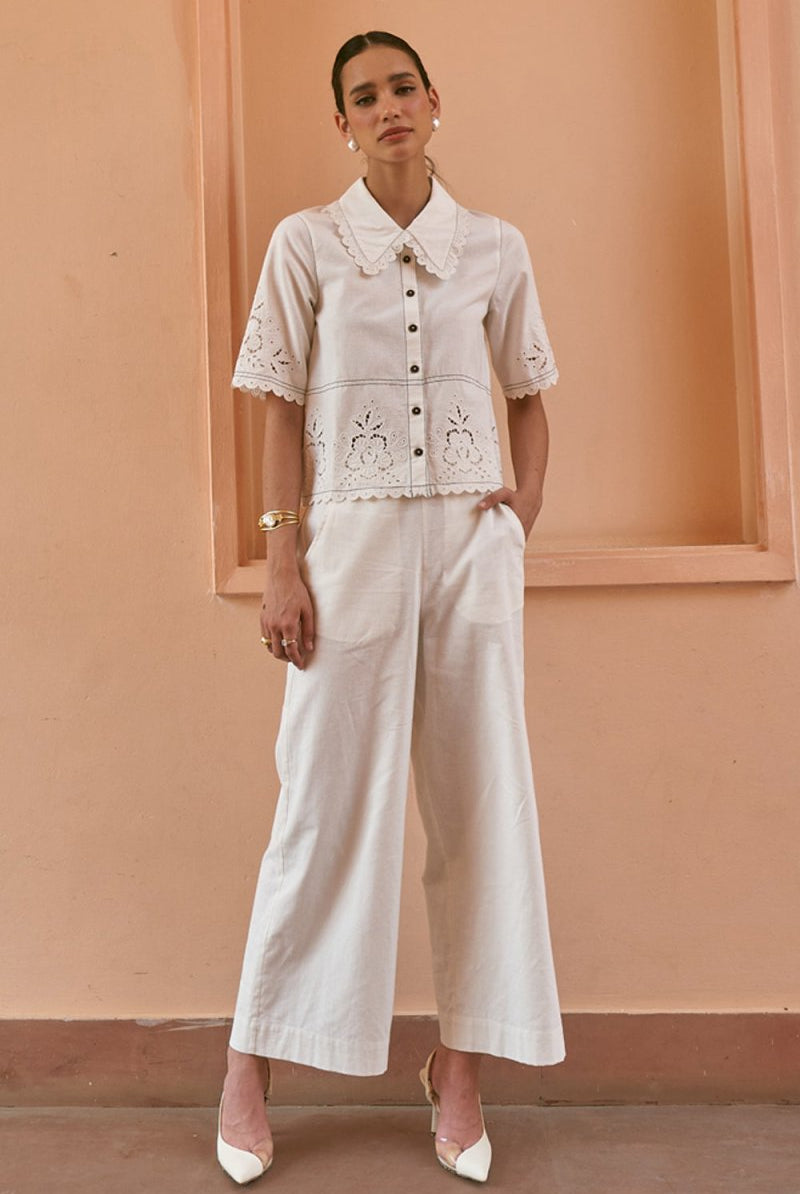 White Dandelion Linen Trousers - Calling June India