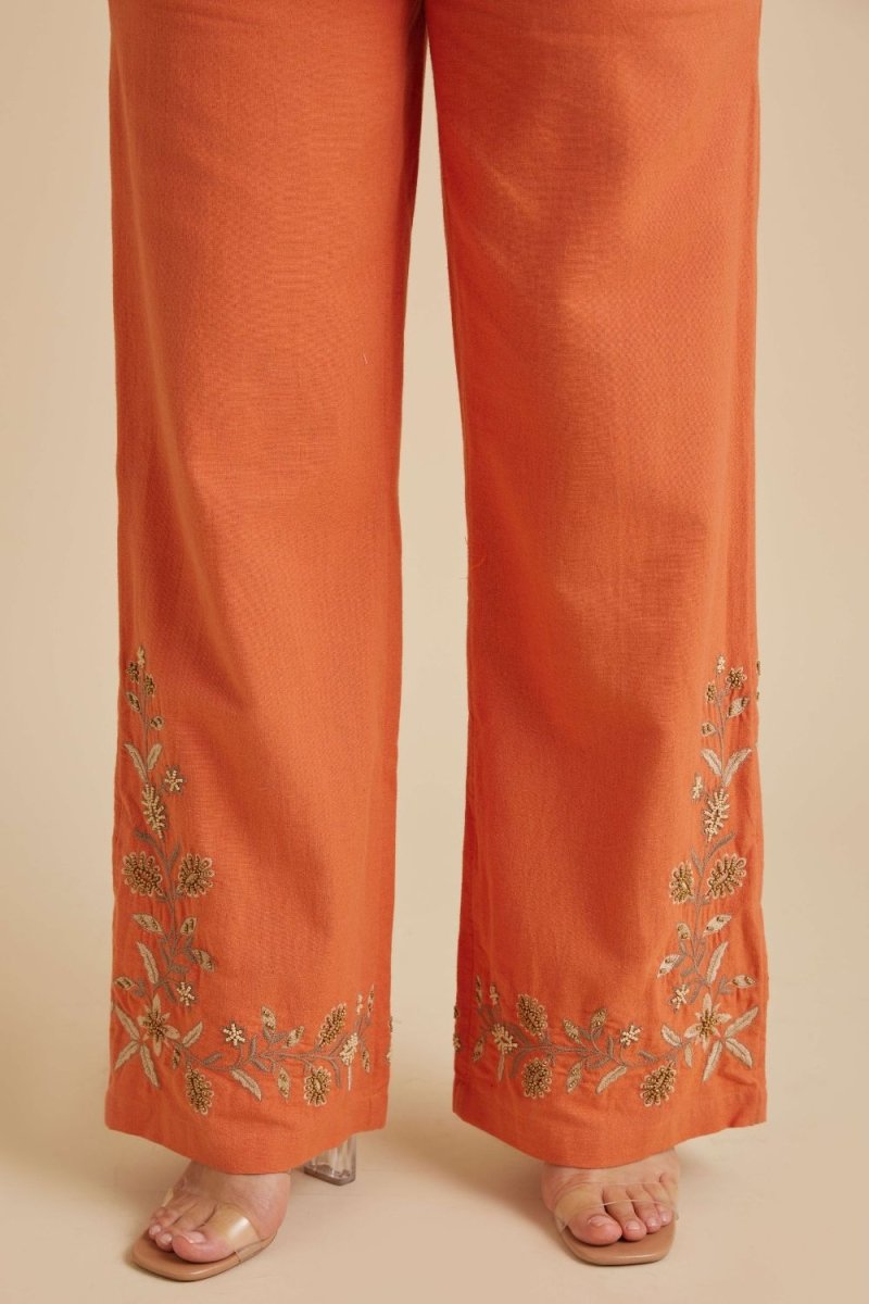 Yarrow Orange Hand Embroidered Kaftan Co-Ord Set - Calling June India