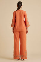 Yarrow Orange Hand Embroidered Kaftan Co-Ord Set - Calling June India